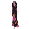 Printed Backless Tie-Waist Fitted Waist Dress