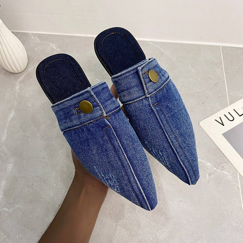 Comfortable Personality Womens Slippers Denim Round Toe Flat Shoes Female New Beach Shoes Sandals Women Slippers