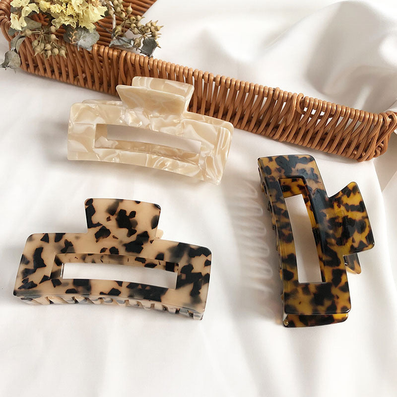 New Korean Retro Hair Claws  Clamp Hollow Geometric Square Leopard Pattern Ponytail Hair Grabbing Clips for Women