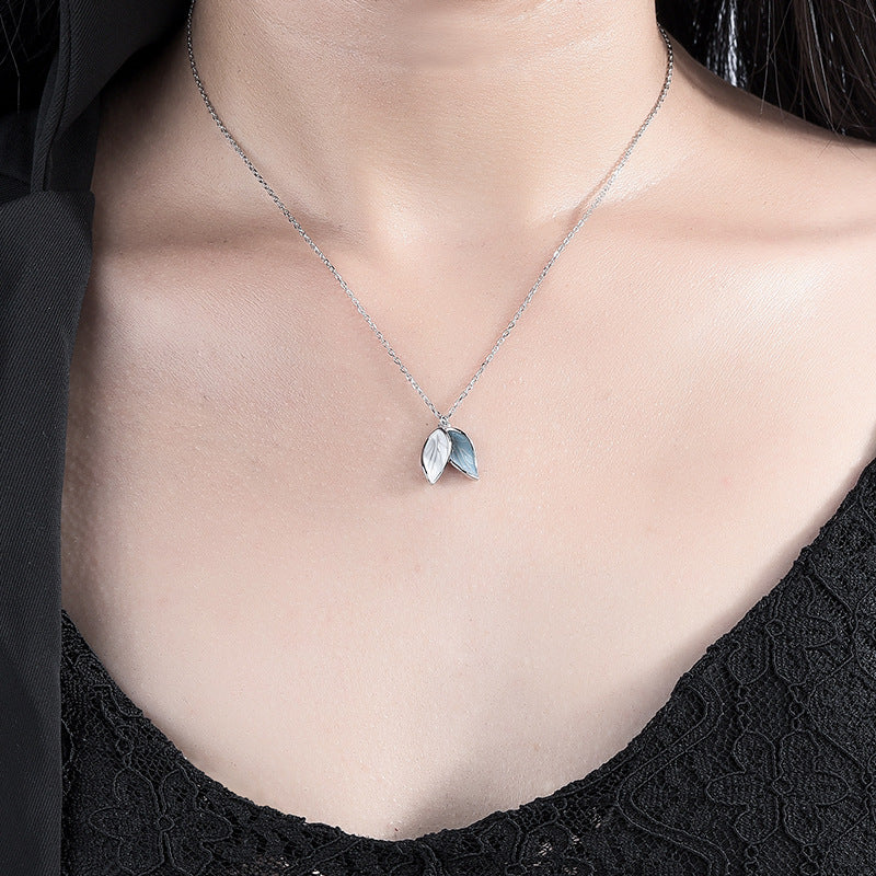 925 Sterling Silver Necklace Female Ins Japan And South Korea Romantic Ear Thread Earrings Minority Design Fairy Leaf Necklace Set
