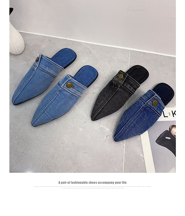 Comfortable Personality Womens Slippers Denim Round Toe Flat Shoes Female New Beach Shoes Sandals Women Slippers
