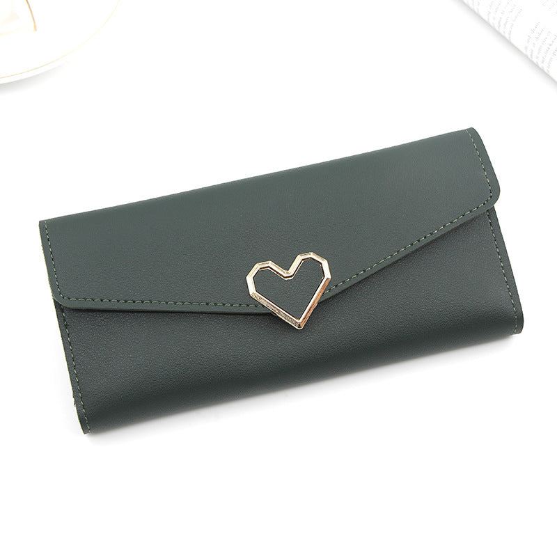 Long plain heart-shaped leather wallet with multiple card slots buckle wallet large capacity hand-held bag