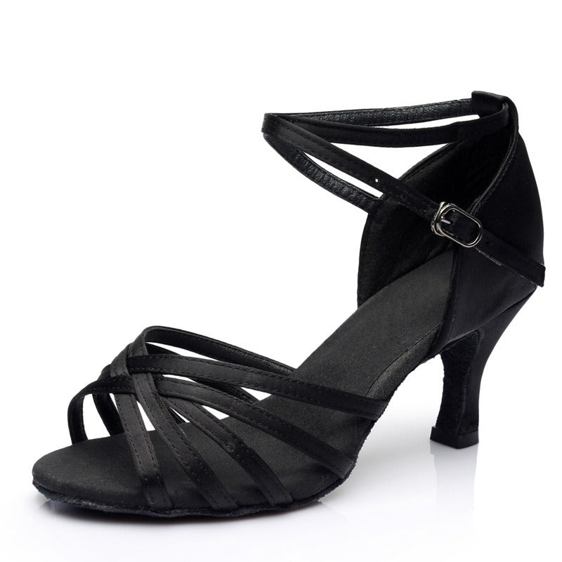 Latin dance shoes for adult women with medium to high heels Latin dance indoor training shoes satin gymnastics shoes