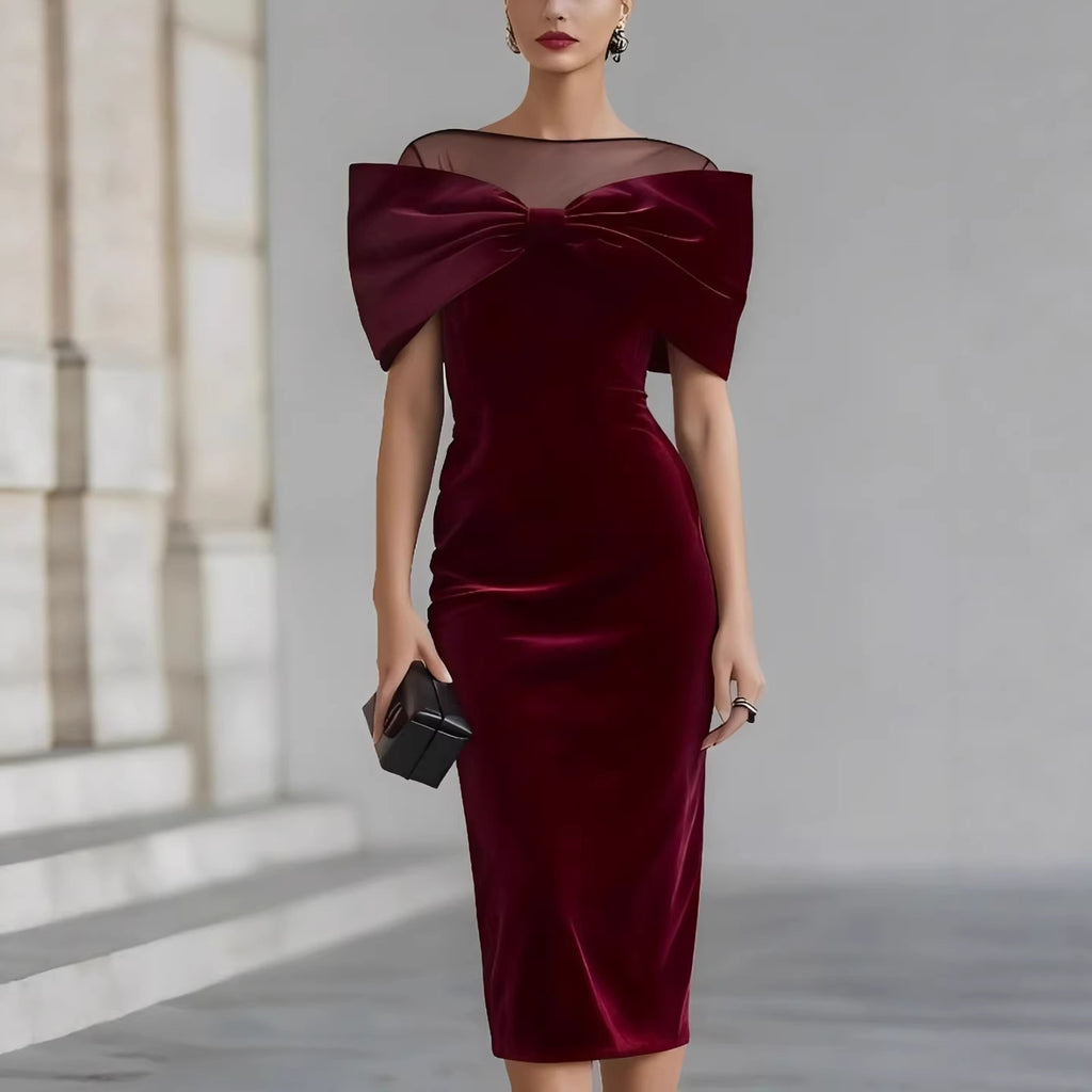 Chic Office Women's One-Shoulder Off-the-Shoulder Velvet Dress with Gold Thread