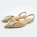 Flat Shoes Pearl Espadrilles for women Casual Slingback Rhinestone Shoes Woman Spring Summer Ladies Low heel Shoes