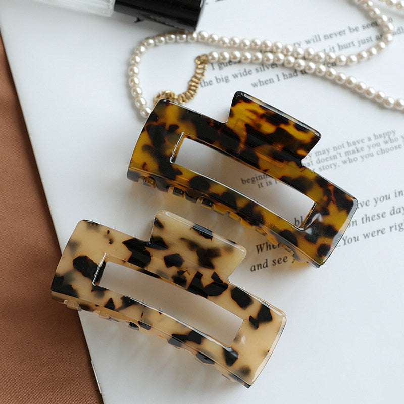 New Korean Retro Hair Claws  Clamp Hollow Geometric Square Leopard Pattern Ponytail Hair Grabbing Clips for Women