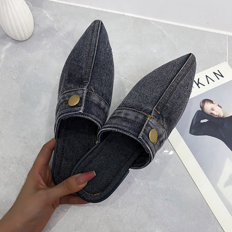 Comfortable Personality Womens Slippers Denim Round Toe Flat Shoes Female New Beach Shoes Sandals Women Slippers