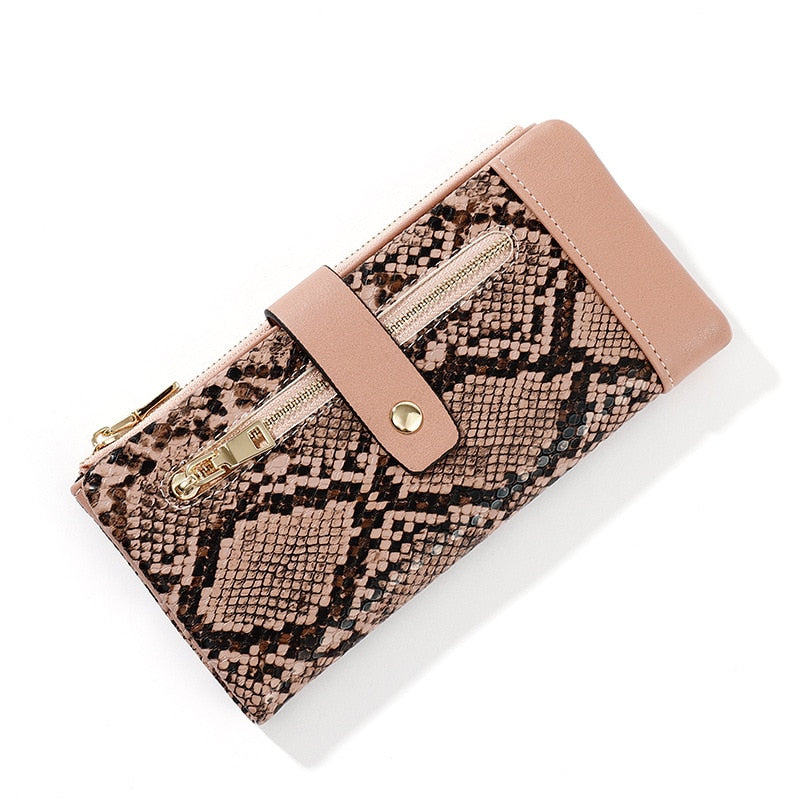 NEW Serpentine Leather Wallet  Zipper Cell Phone Pocket Coin Card Holder Ladies Purses Women Wallets Clutch Long Female Carteira
