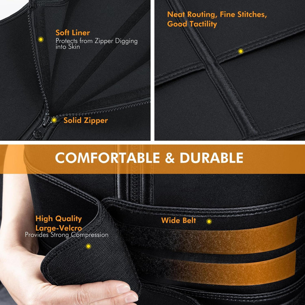 Sauna Vest Waist Trainer for Men Sauna Suit Double Sweat Belt Body Shaper for Gym Workout Exercise Zipper Tank Top Shapewear