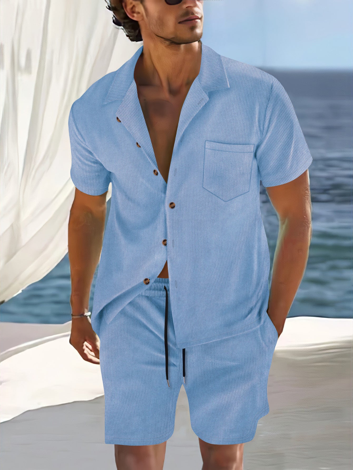 Set of casual sportswear shorts shirt