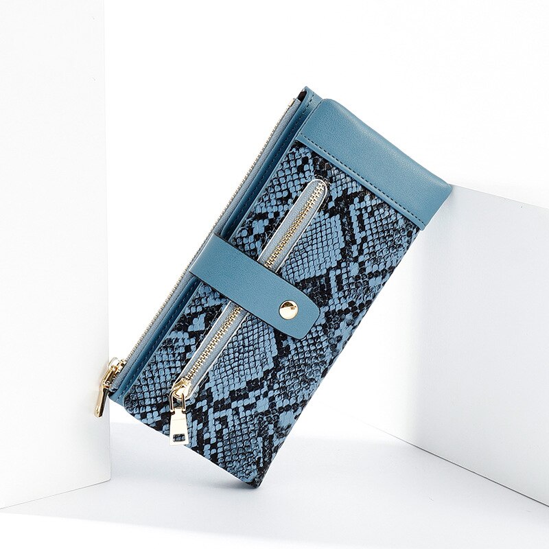 NEW Serpentine Leather Wallet  Zipper Cell Phone Pocket Coin Card Holder Ladies Purses Women Wallets Clutch Long Female Carteira