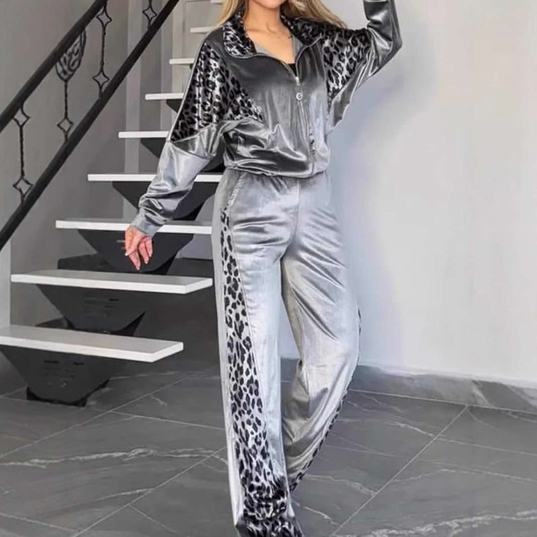 Women's Leopard Velvet Casual Fashion Sportswear Set