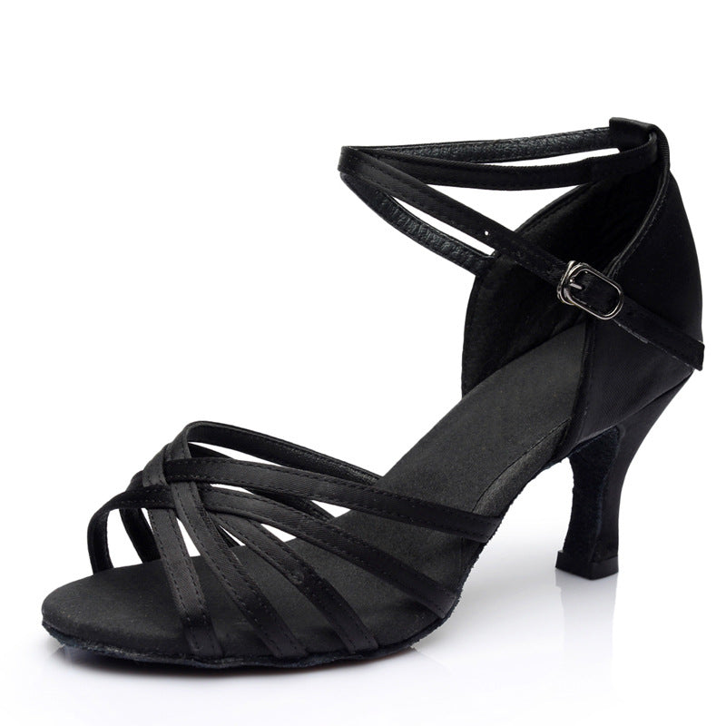 Latin dance shoes for adult women with medium to high heels Latin dance indoor training shoes satin gymnastics shoes