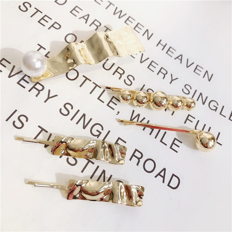 Gold Color Ball Hair Clips Geometric Irregular Metal Hairpins Hair Accessories for Women Girls