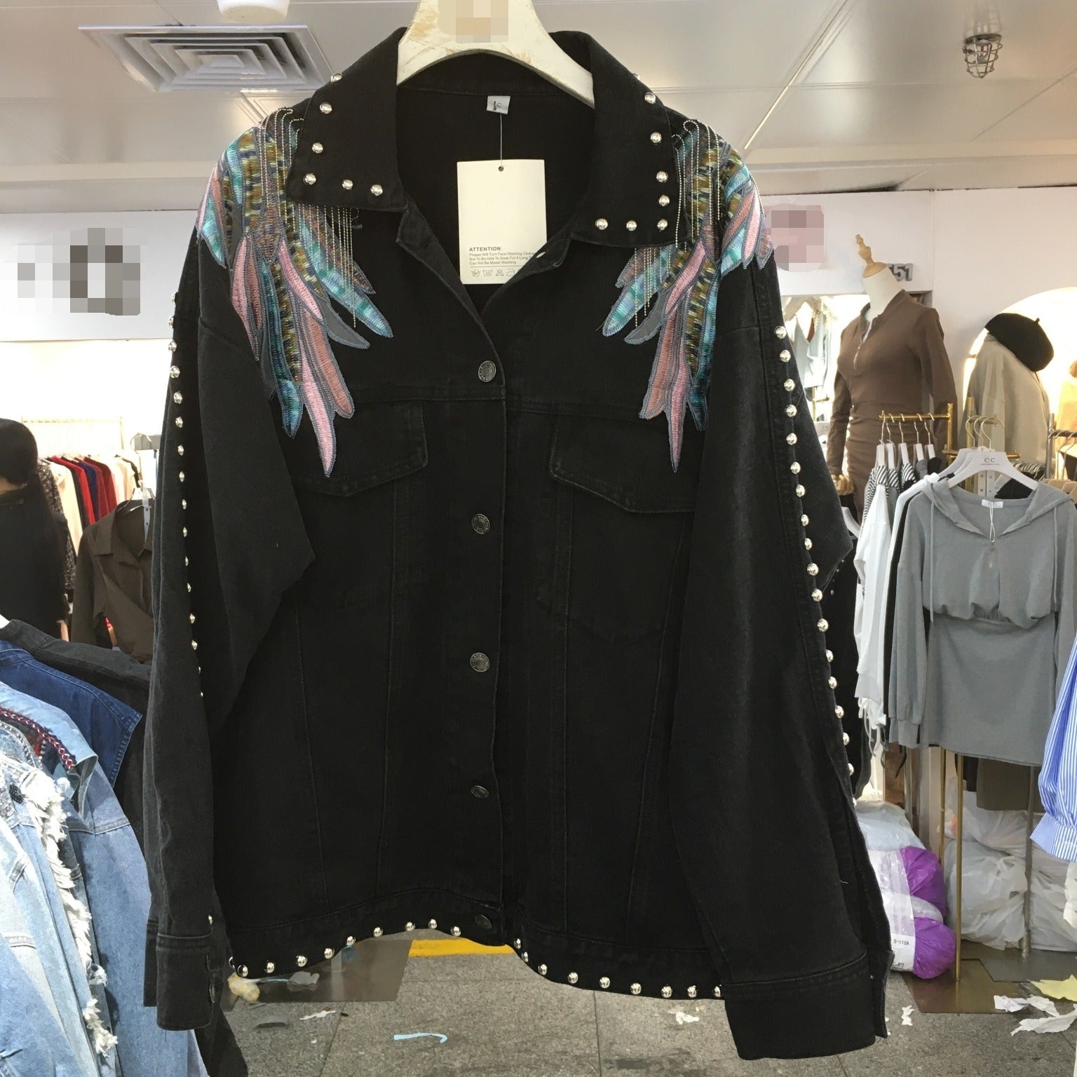 Denim Coat Womens Spring and Autumn Fashion New Relaxed Thin Wing Embroidered Tassel Long Sleeve Top