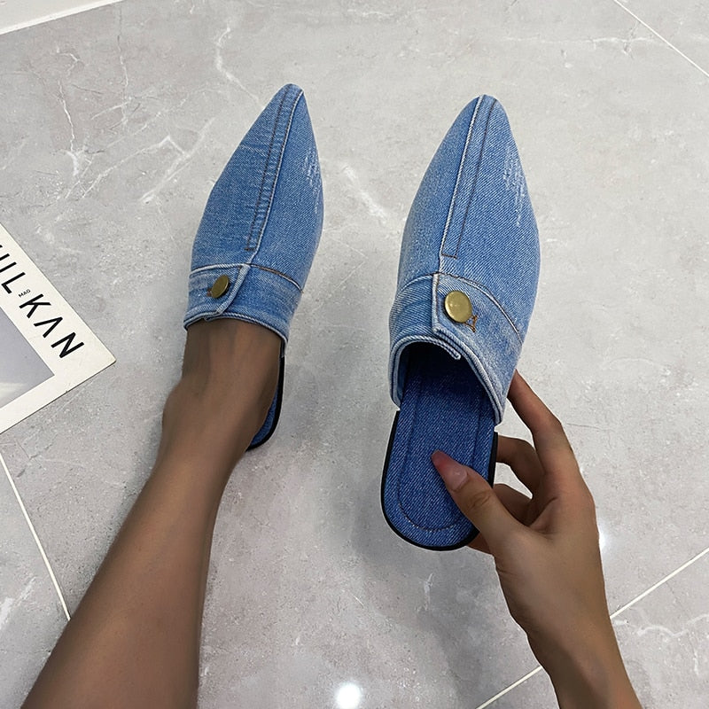 Comfortable Personality Womens Slippers Denim Round Toe Flat Shoes Female New Beach Shoes Sandals Women Slippers