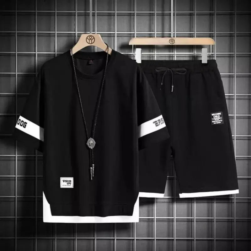 Summer Trendy Brand Breathable Thin Two-Piece Casual Sport Shorts Suit Men's Women's Collar Short-Sleeved T-Shirt Sets