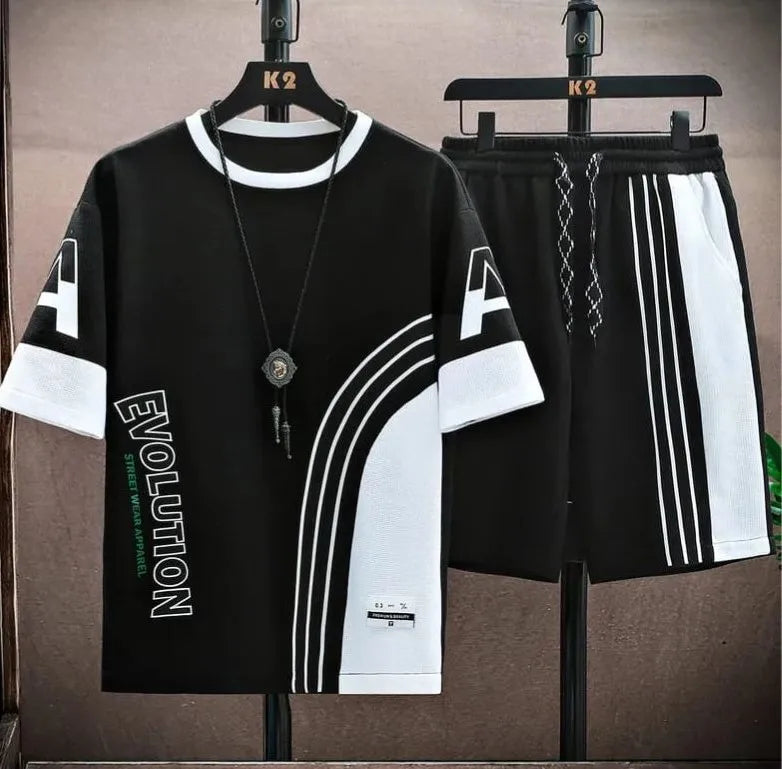 Summer Trendy Brand Breathable Thin Two-Piece Casual Sport Shorts Suit Men's Women's Collar Short-Sleeved T-Shirt Sets
