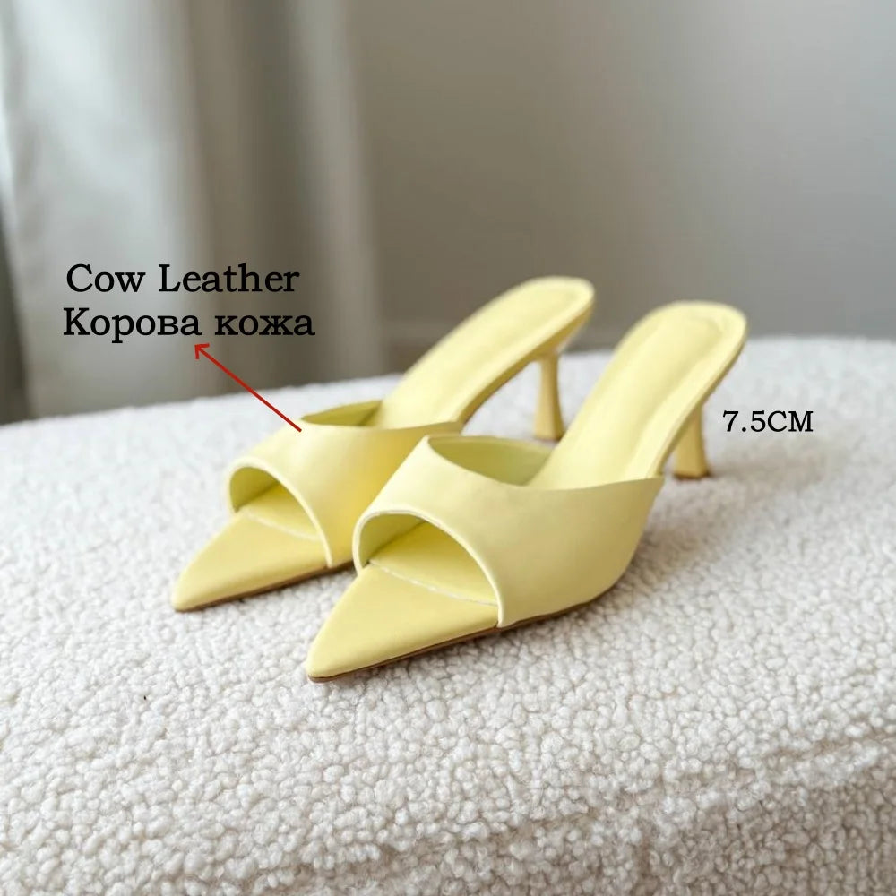 FEDONAS Ins Big Size Women Genuine Leather High Heels Sandals Sexy Pointed Toe Party Wedding Summer Shoes Prom Pumps