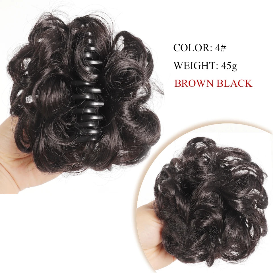 Synthetic Chignon Messy Hair Bun Claw Clip in Hair Piece Wavy Curly  Bun Ponytail Extensions Scrunchie Hairpieces for Women