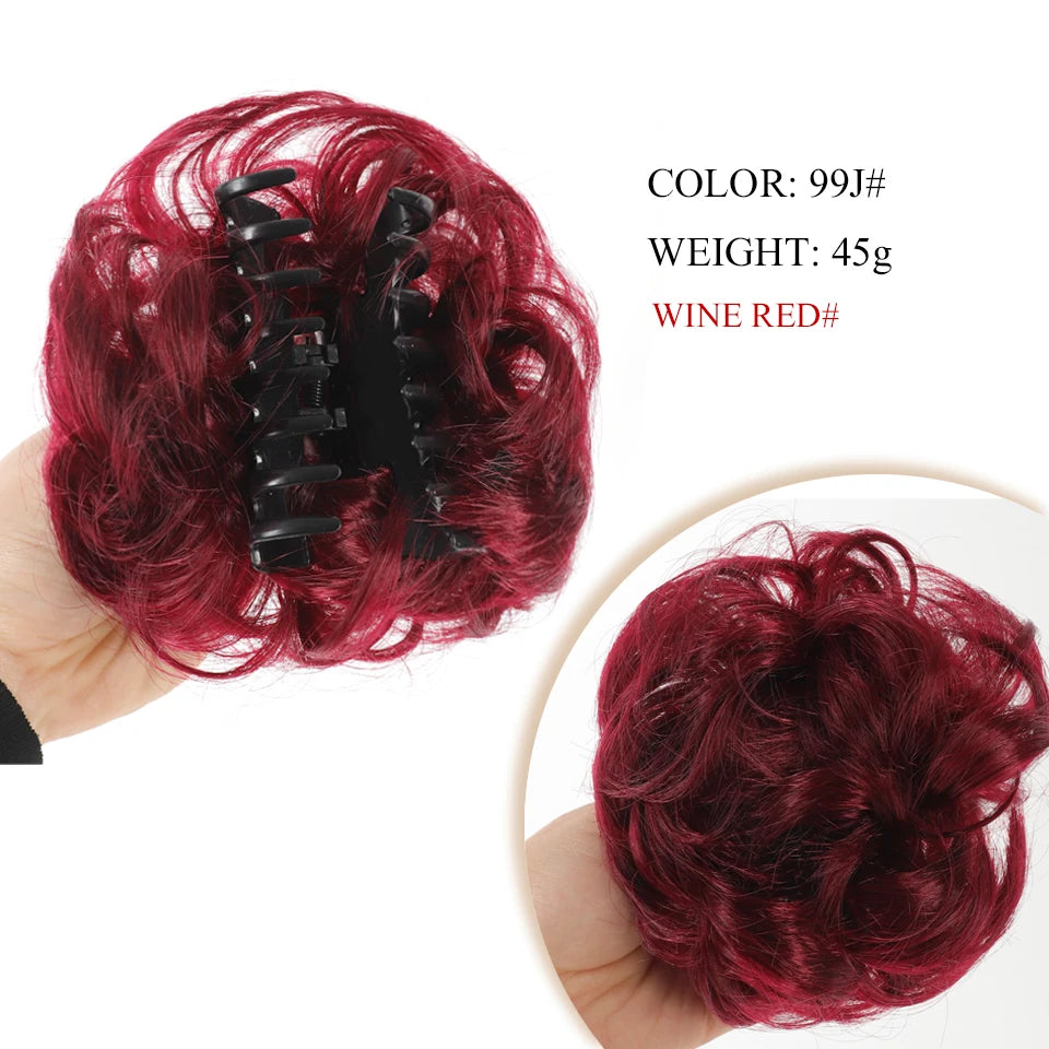 Synthetic Chignon Messy Hair Bun Claw Clip in Hair Piece Wavy Curly  Bun Ponytail Extensions Scrunchie Hairpieces for Women