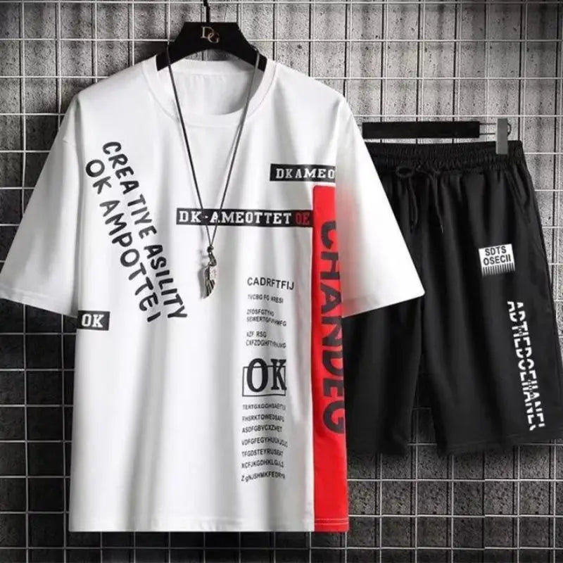 Summer Trendy Brand Breathable Thin Two-Piece Casual Sport Shorts Suit Men's Women's Collar Short-Sleeved T-Shirt Sets
