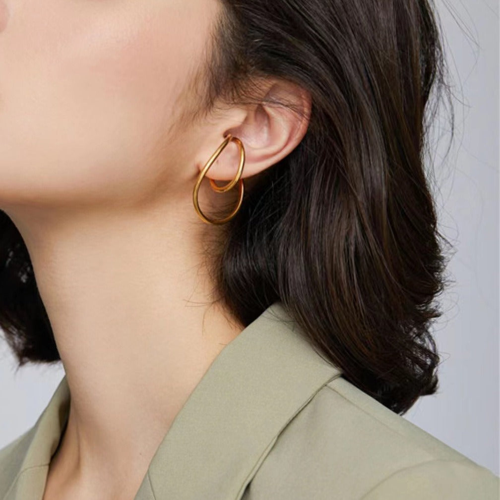 Creative design European and American style brass gold-plated ear clips without piercing Möbius loop earrings for couples