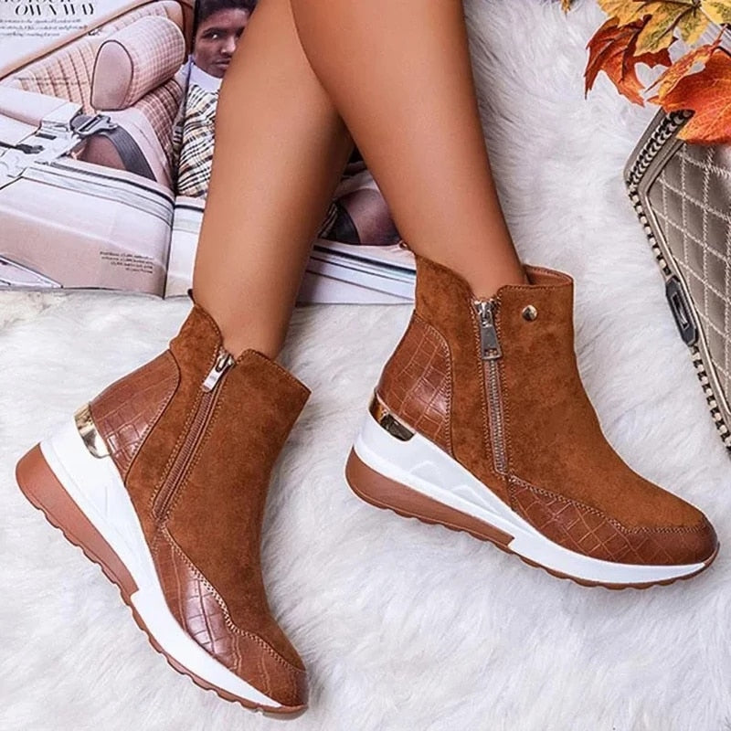 Women Sneakers Autumn High Top Vulcanize Shoes Women Platfrom Wedges Shoes Zipper Chunky Sneakers Female Shoes Plus Size