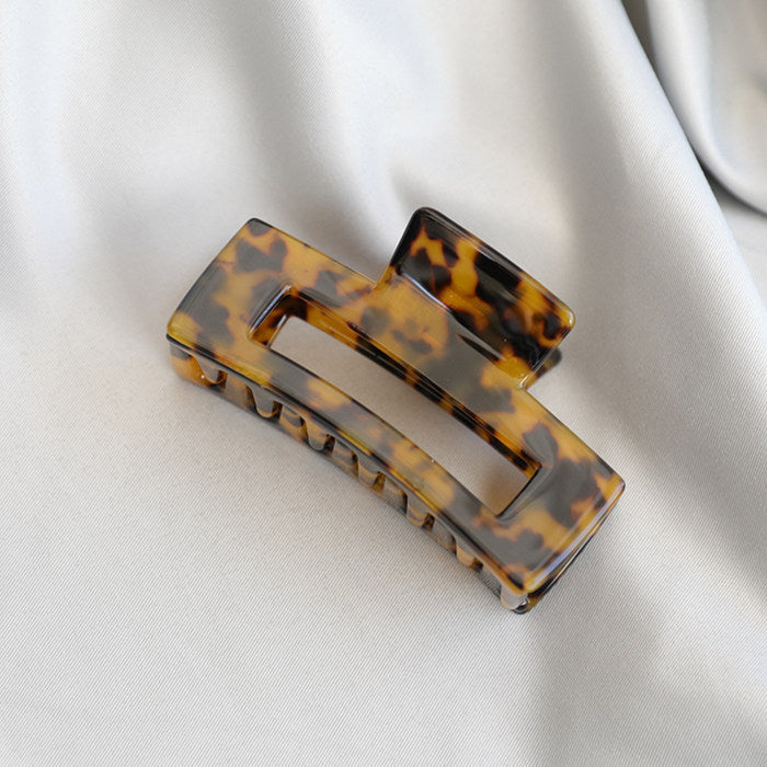 New Korean Retro Hair Claws  Clamp Hollow Geometric Square Leopard Pattern Ponytail Hair Grabbing Clips for Women