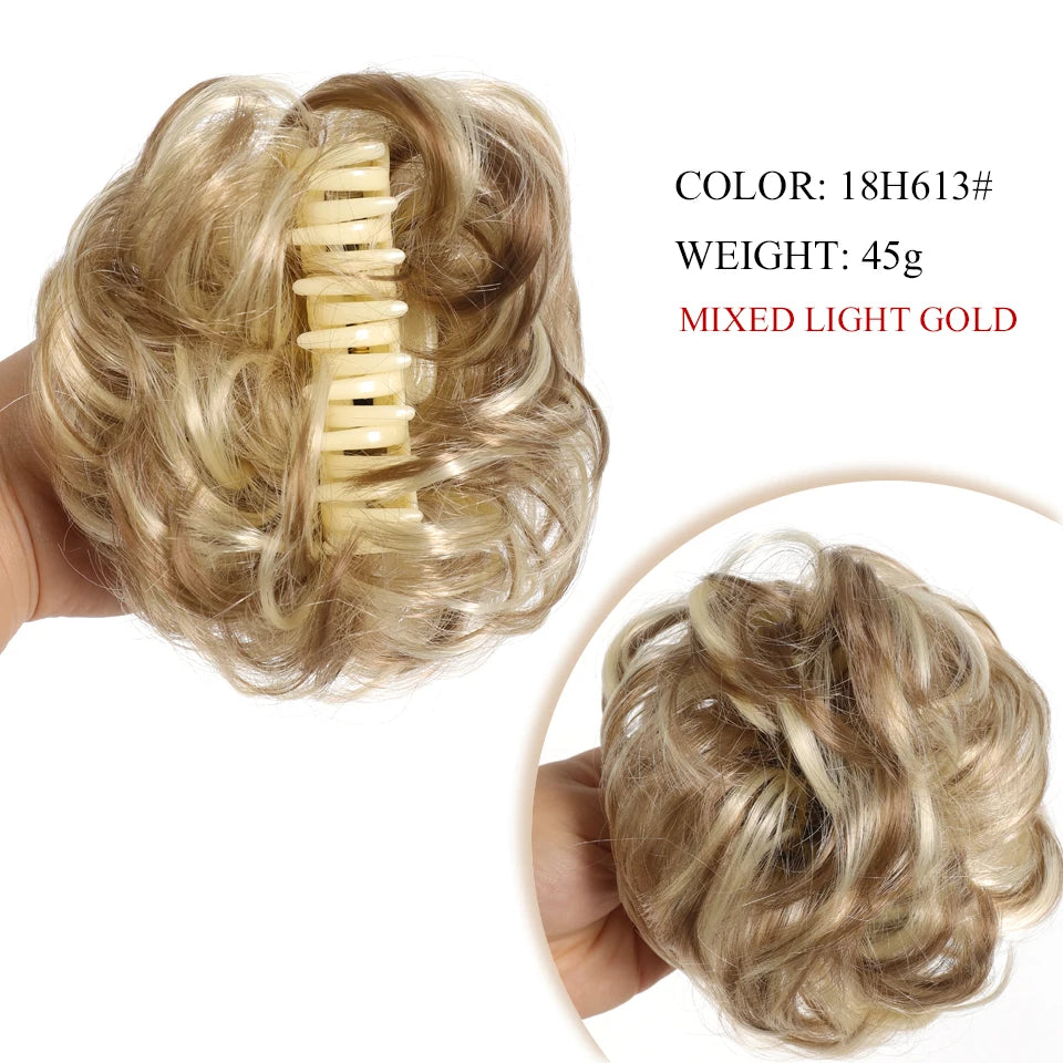 Synthetic Chignon Messy Hair Bun Claw Clip in Hair Piece Wavy Curly  Bun Ponytail Extensions Scrunchie Hairpieces for Women