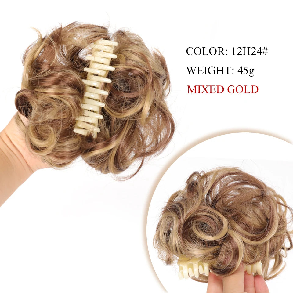 Synthetic Chignon Messy Hair Bun Claw Clip in Hair Piece Wavy Curly  Bun Ponytail Extensions Scrunchie Hairpieces for Women