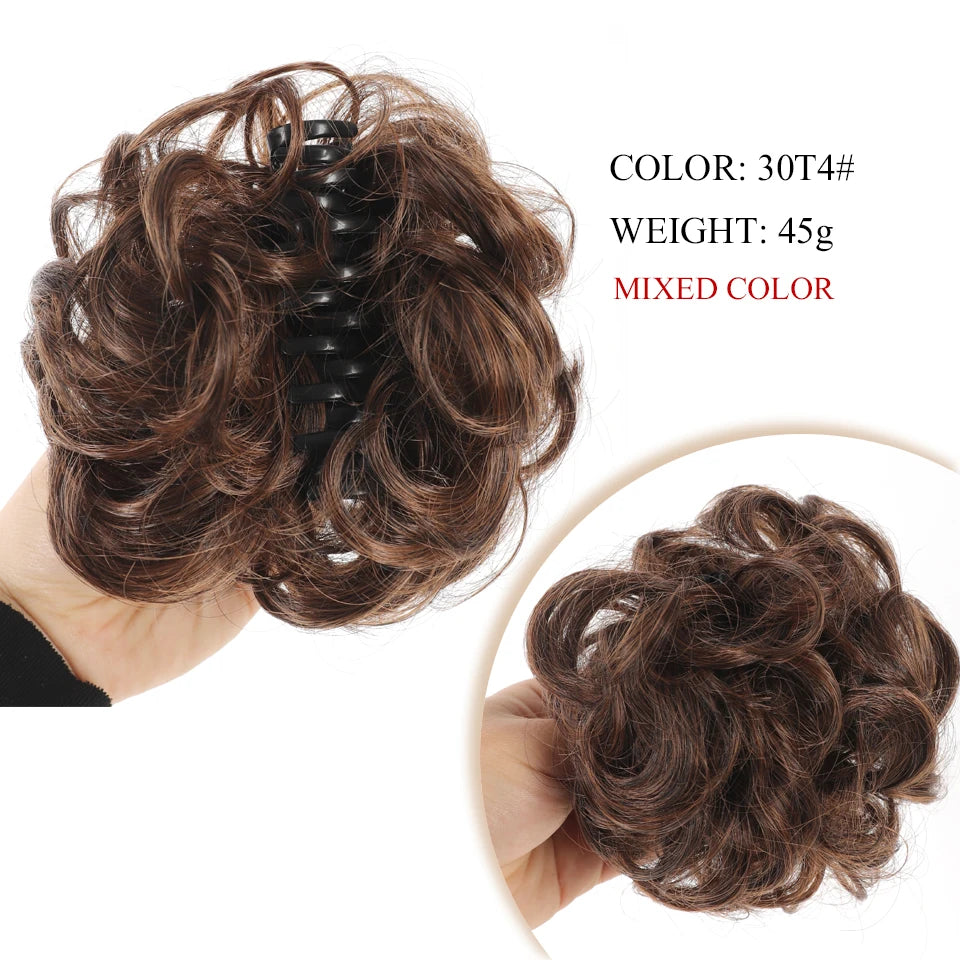 Synthetic Chignon Messy Hair Bun Claw Clip in Hair Piece Wavy Curly  Bun Ponytail Extensions Scrunchie Hairpieces for Women