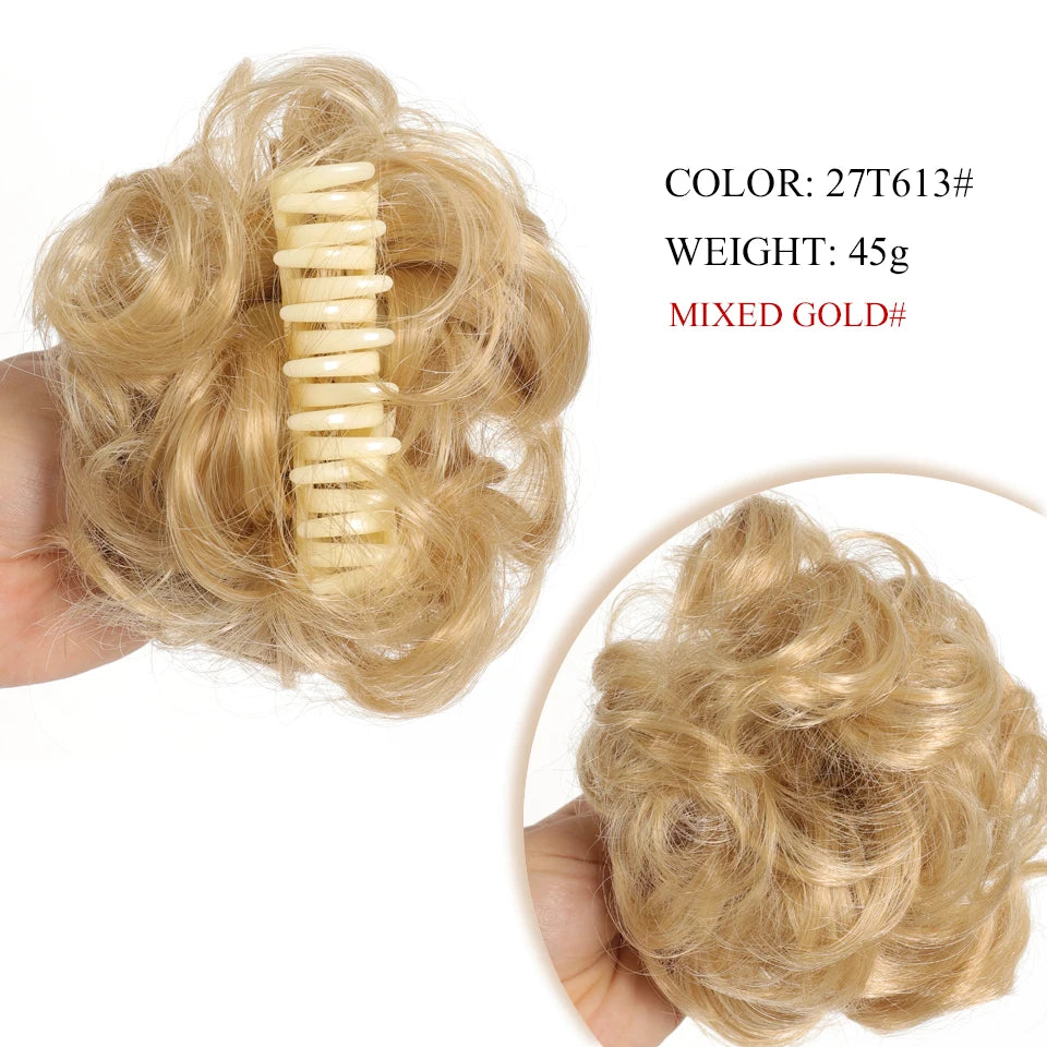 Synthetic Chignon Messy Hair Bun Claw Clip in Hair Piece Wavy Curly  Bun Ponytail Extensions Scrunchie Hairpieces for Women