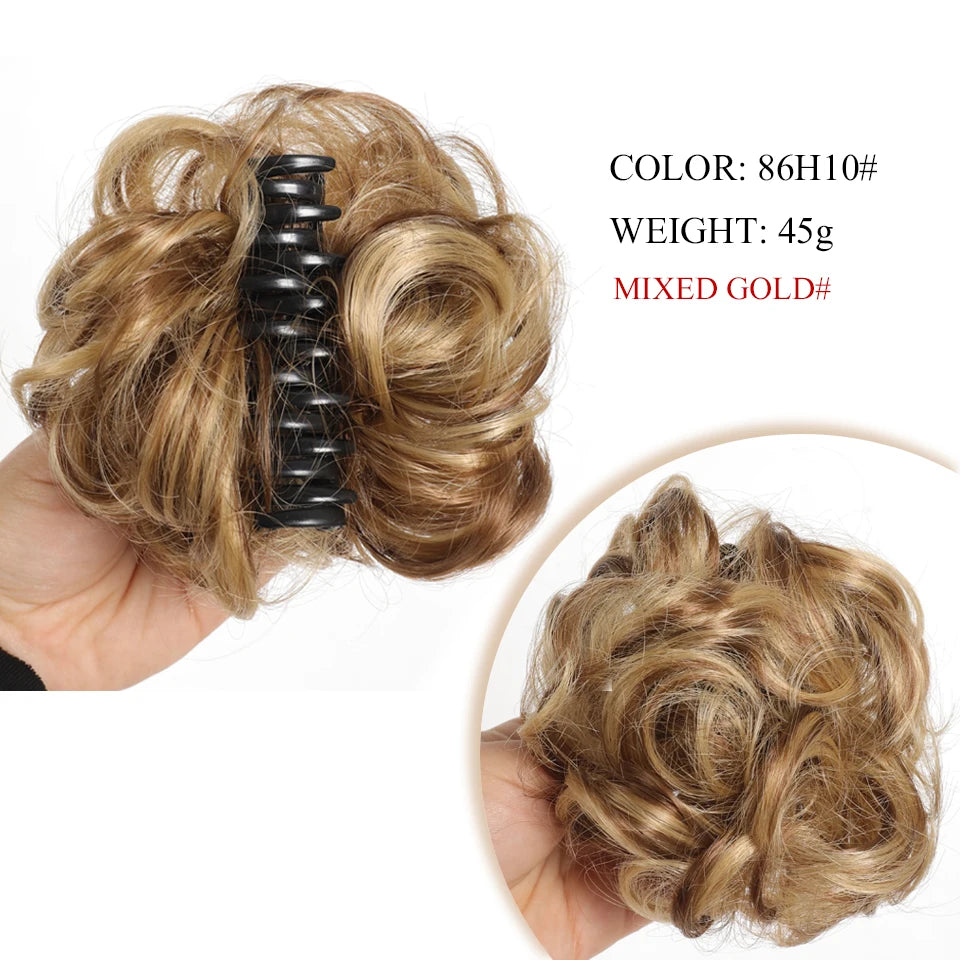 Synthetic Chignon Messy Hair Bun Claw Clip in Hair Piece Wavy Curly  Bun Ponytail Extensions Scrunchie Hairpieces for Women