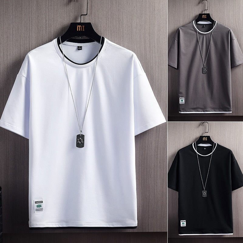 Summer Mens Casual T-Shirts New Male Solid Color Short Sleeve T Shirts Men Loose Tops Tees Harajuku Sportswear Tracksuit Clothes