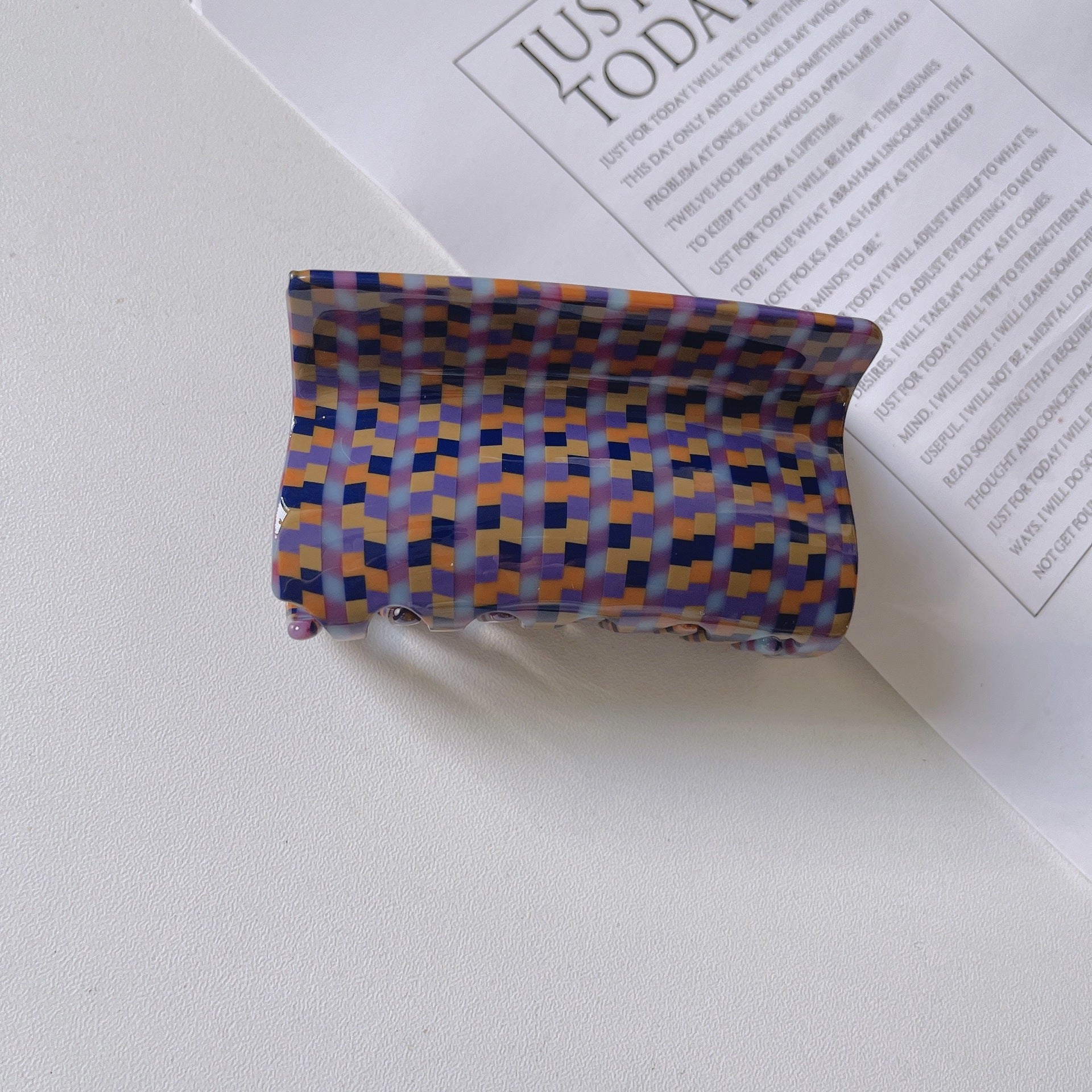 New Vintage Colorful Checkered Lattice Acetate Acrylic Large Rectangle Hair Claw Clips for Women Hair Accessories