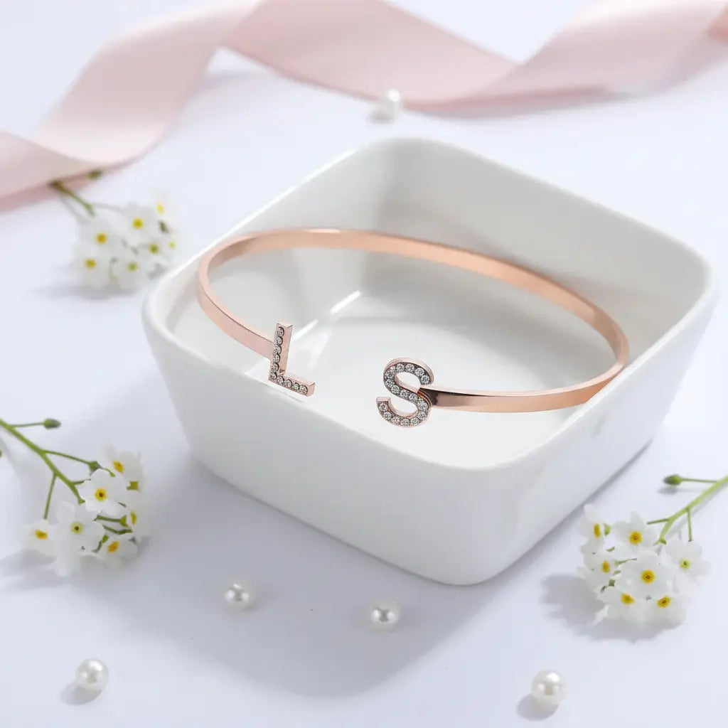 Custom Iced Initials Bracelet Personalized Bracelet Stainless Steel