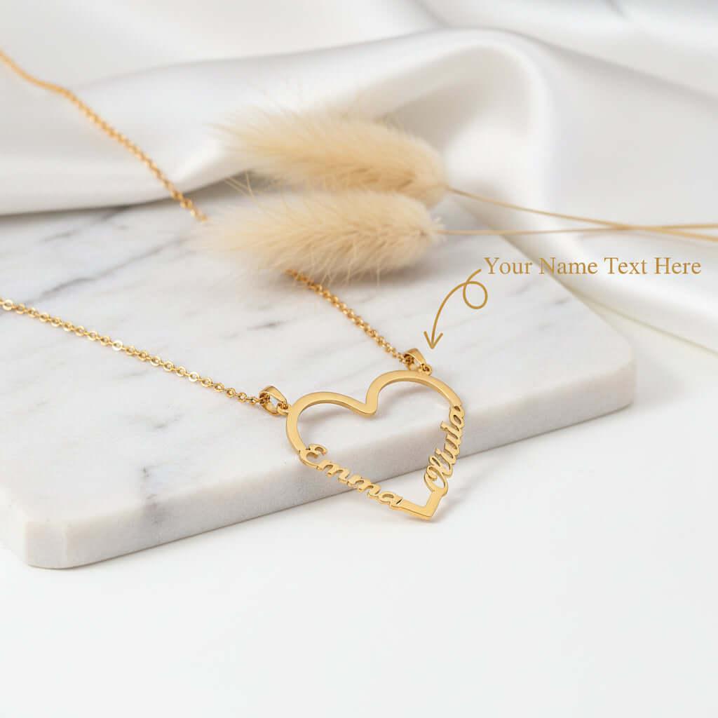 Custom Name Heart Necklace – Gold Stainless Steel Personalized Choker for Women