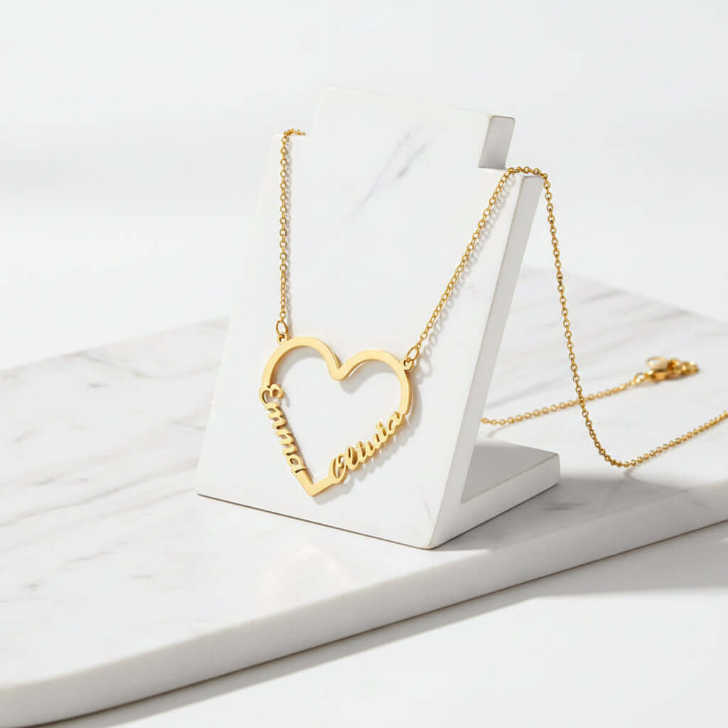 Custom Name Heart Necklace – Gold Stainless Steel Personalized Choker for Women