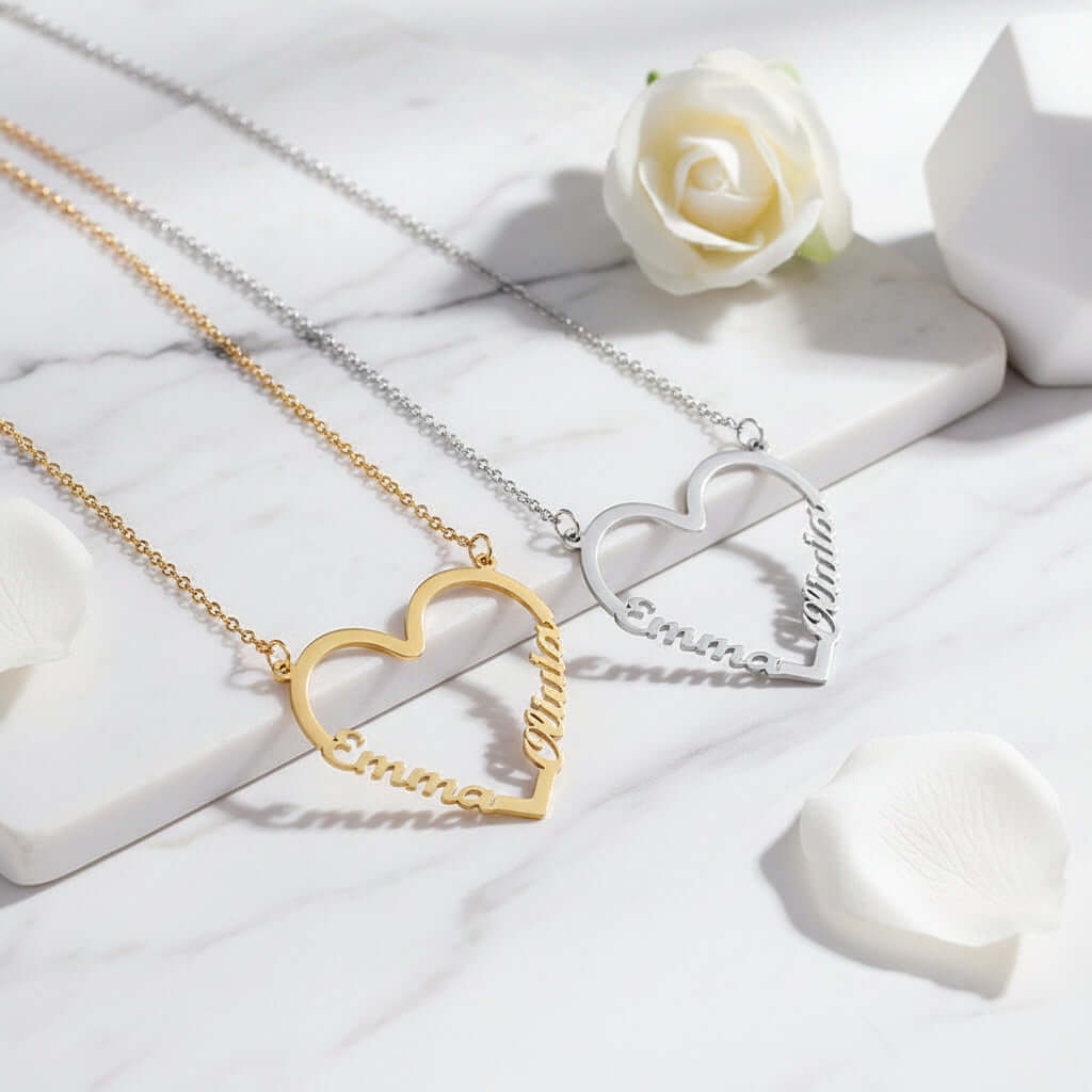 Custom Name Heart Necklace – Gold Stainless Steel Personalized Choker for Women