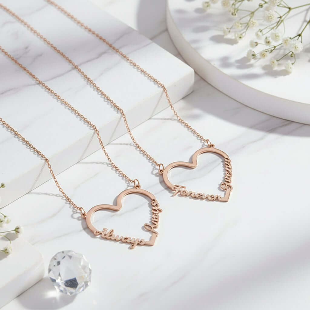 Custom Name Heart Necklace – Gold Stainless Steel Personalized Choker for Women