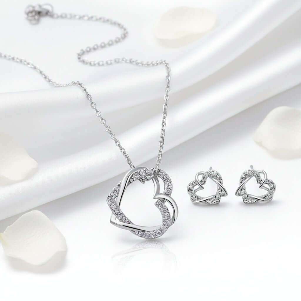 Customized heart necklace Double Diamond Necklace Korean Style Jewelry