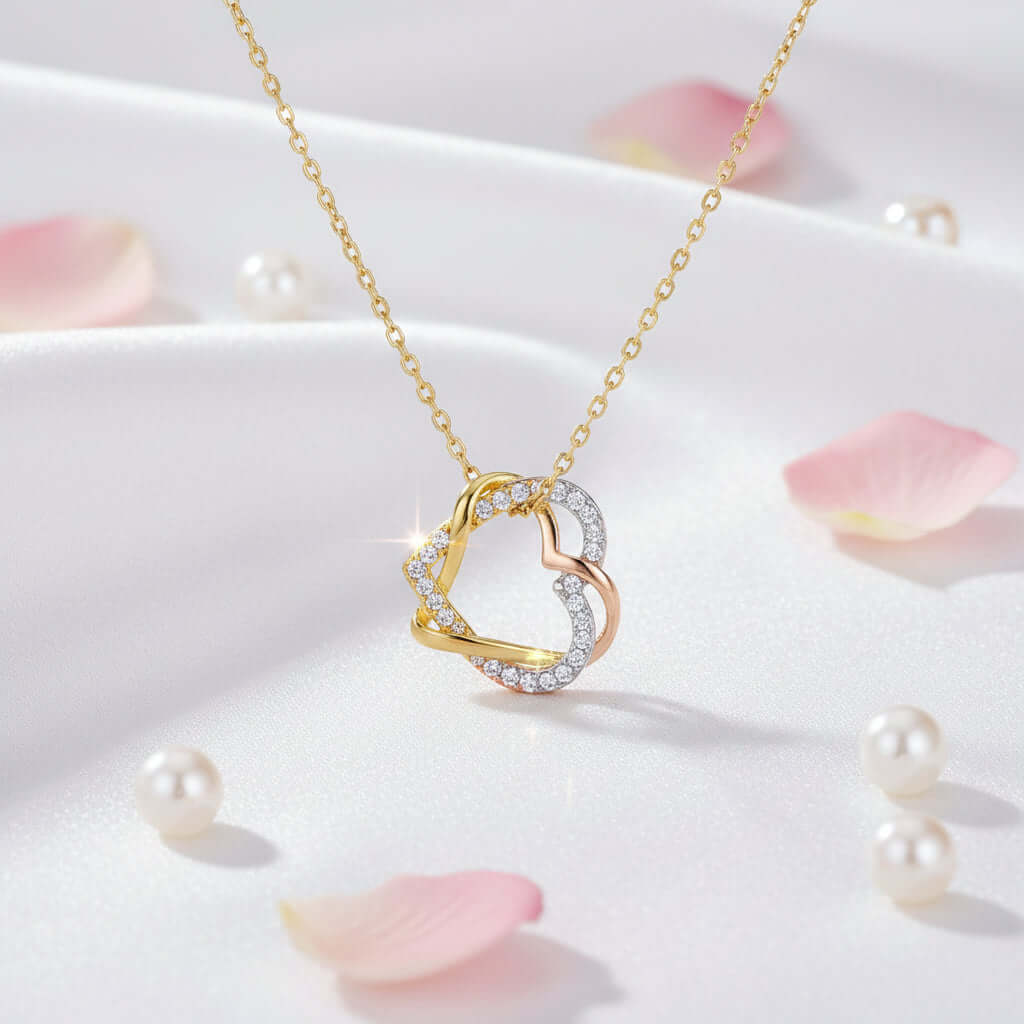 Customized heart necklace Double Diamond Necklace Korean Style Jewelry