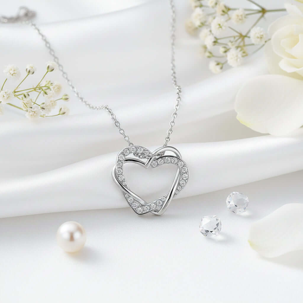 Customized heart necklace Double Diamond Necklace Korean Style Jewelry