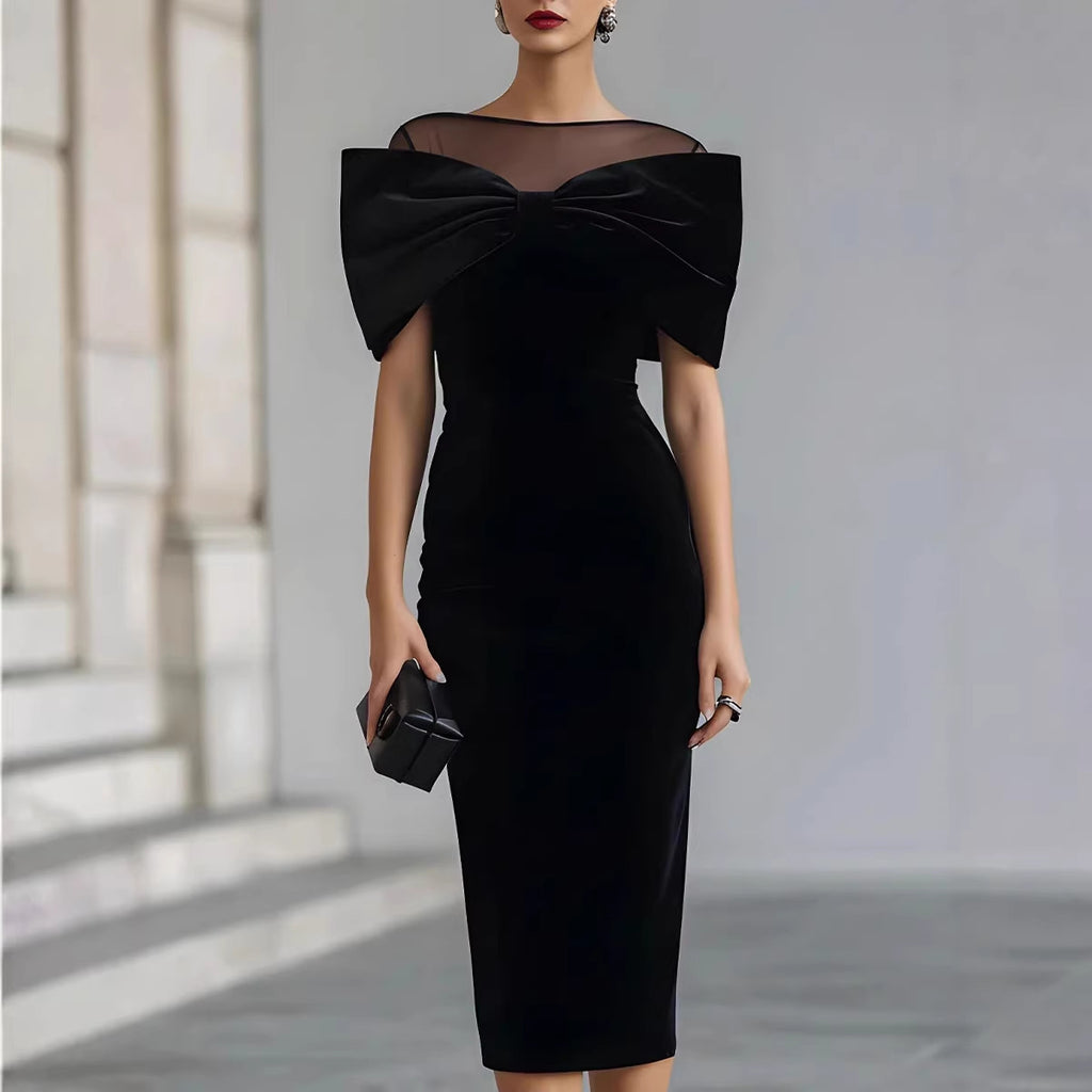 Chic Office Women's One-Shoulder Off-the-Shoulder Velvet Dress with Gold Thread