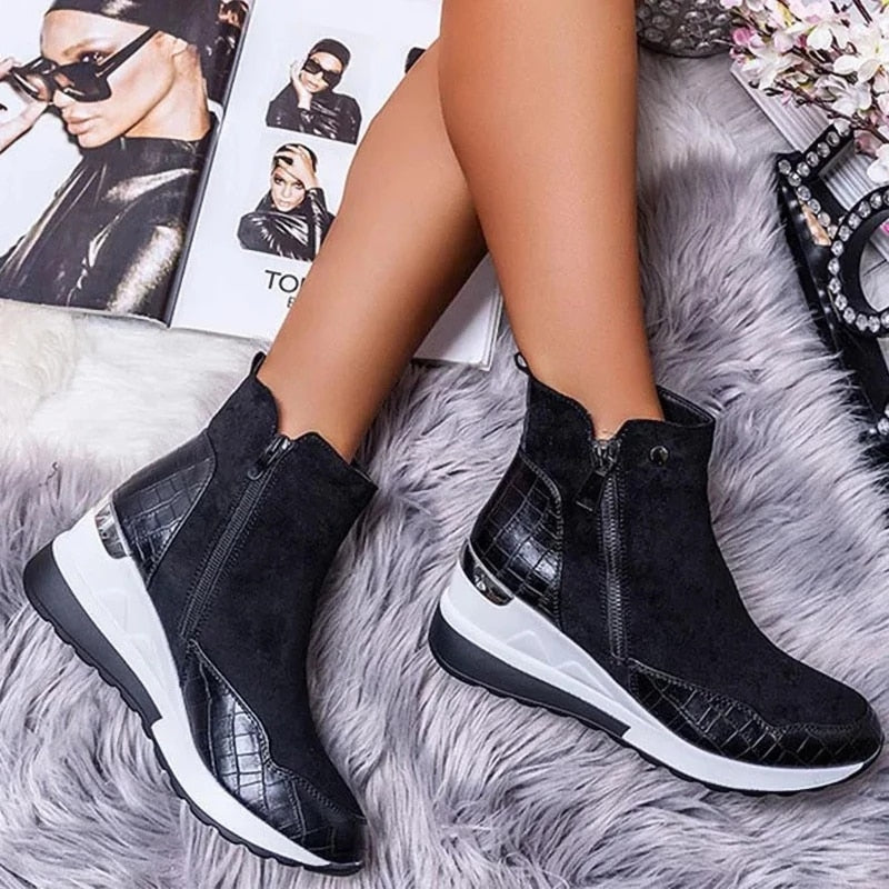 Women Sneakers Autumn High Top Vulcanize Shoes Women Platfrom Wedges Shoes Zipper Chunky Sneakers Female Shoes Plus Size