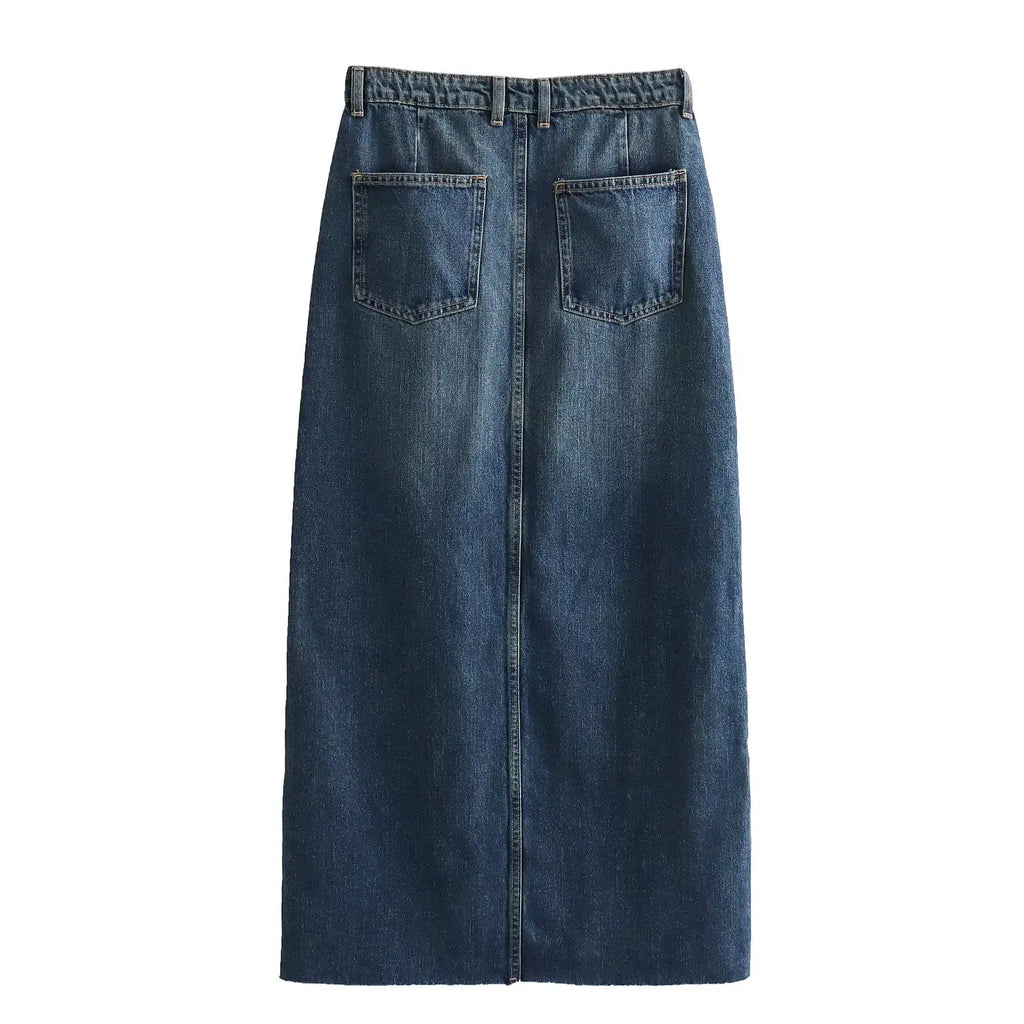 Denim Midi Skirt Women Blue High Waist Long Skirts for Women Autumn Slit Jeans Skirt Woman Streetwear Women's Skirts