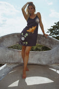 Vela Silk Slip Dress in Black Jungle Butterfly