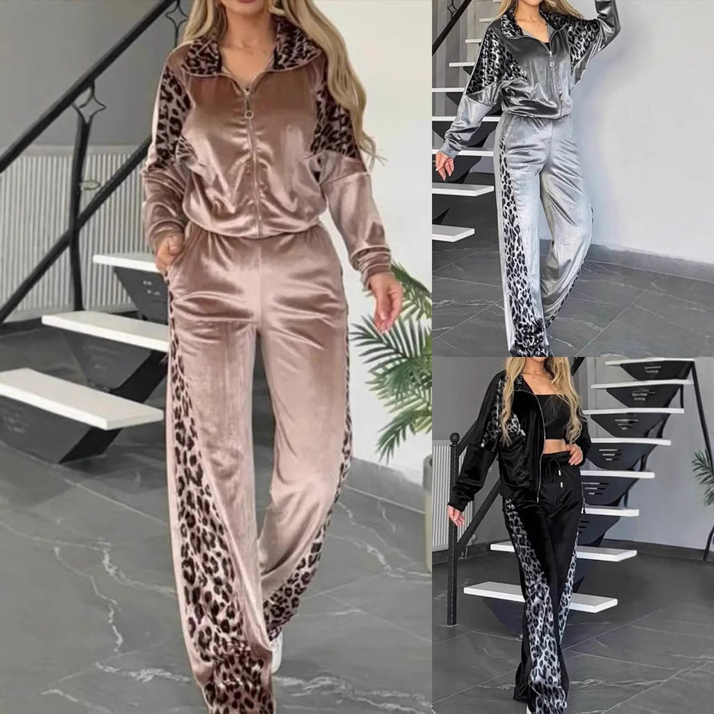 Women's Leopard Velvet Casual Fashion Sportswear Set