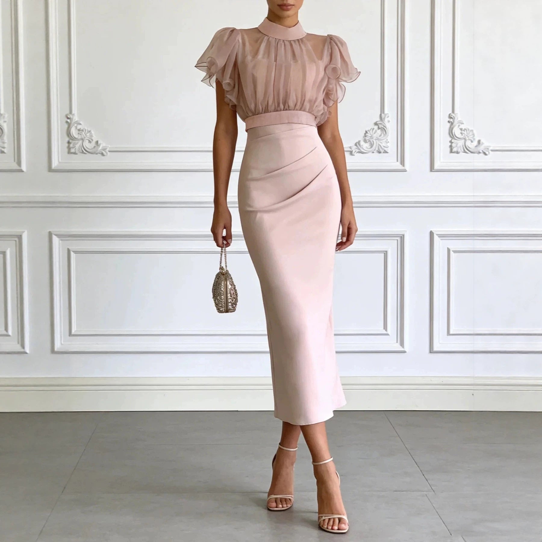 Mesh lace up waist bag hip dress